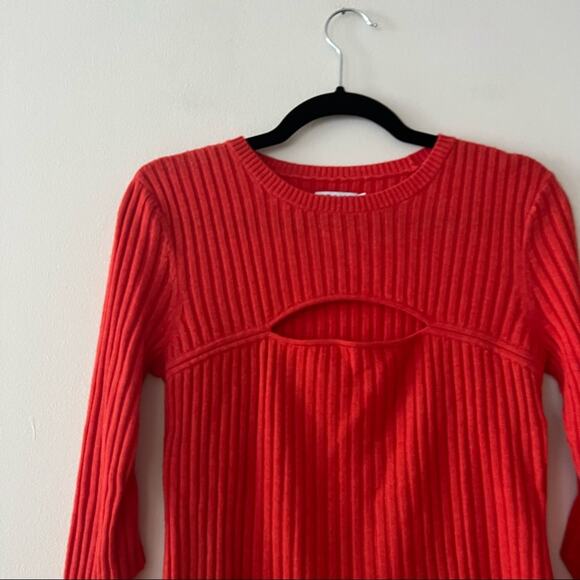 Frame Tomato Red Ribbed Wool-Blend Cutout Sweater - Picture 3 of 6